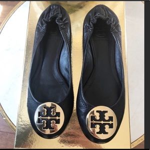 Tory Burch Minnie Travel Ballet Flat Black Leather